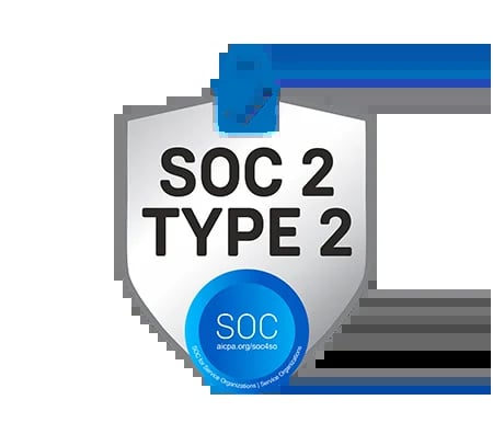 SOC 2 Type 2 compliance badge with security shield icon and blue accents